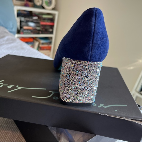 Betsy Johnson Blue Suede Rhinestone Heels - Picture 4 of 8